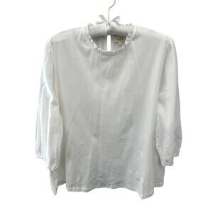 ROOLEE | White Mixed Media Blouse Cotton Top Cottagecore NWT | Large